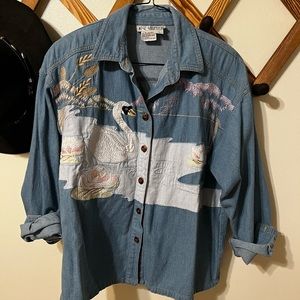 Vintage 80s Swan denim button down shirt